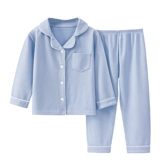 Girls Clothing Set New Toddler Baby Kids Winter Boys Girls Solid Color Long Sleeved Button Thin Velvet Home Wear Clothes Suit 2PCS Fall Winter Outfits Blue 6 Years