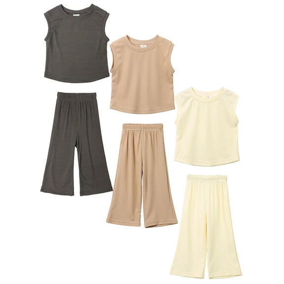 Girls Clothing Set Sleeveless Button Back Tank Crop Tops and Wide-Leg Ankle Pants 1-10 Years