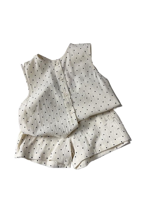 Girls' Clothing Sets 2-3 Years Round Neck Buttoned Striped and Polka Tunic Pants Girl Clothes