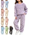 thumbnail image 1 of Girls' Clothing Sets 2 Piece Fuzzy Winter Warm Fleece Loose Flannel Cute Pullover Sweatshirt and Jogger Pant Pajamas Sweatsuit 5-14 Years, 1 of 6