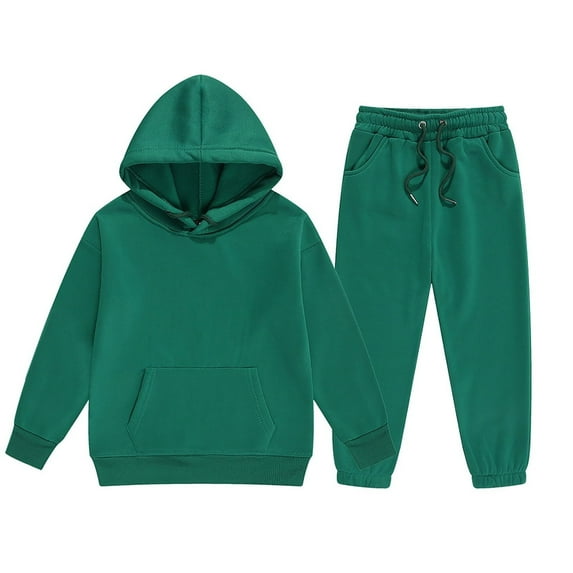 Girls' Clothing Sets, 2 Piece Long Sleeve Solid Warm Lightweight Cute Fashion Hoodie Sweatshirts and Long Pants Set Outfit,Z6-Green,4-5 Years