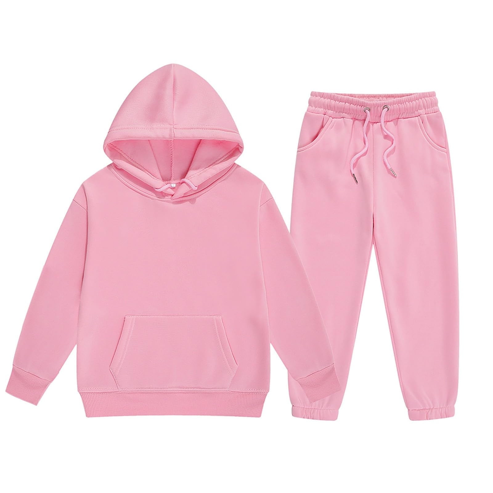 Girls' Clothing Sets, 2 Piece Long Sleeve Solid Warm Lightweight Cute Fashion Hoodie Sweatshirts and Long Pants Set Outfit,Z6-Pink,12-13 Years