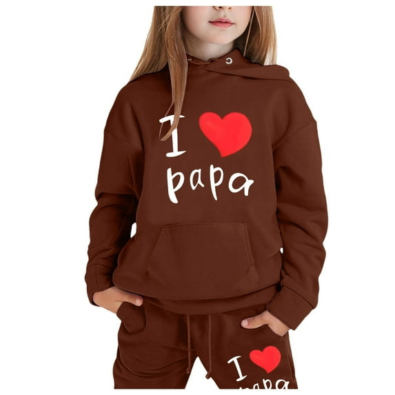 Girls' Clothing Sets Clearance Long Sleeve Heart Printed Shirt Pants Set Letter Print Casual Clothes Set for Children Kids,Brown,12-13 Years