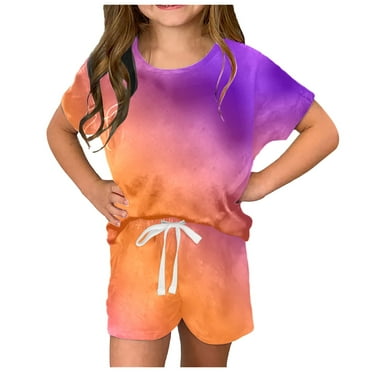 Girls Clothing Sets Clearance Tie-Dye Short Sleeve Pullover Tops Shorts Set Soft Summer Party Holiday Outfits for Toddler Girls,B,110