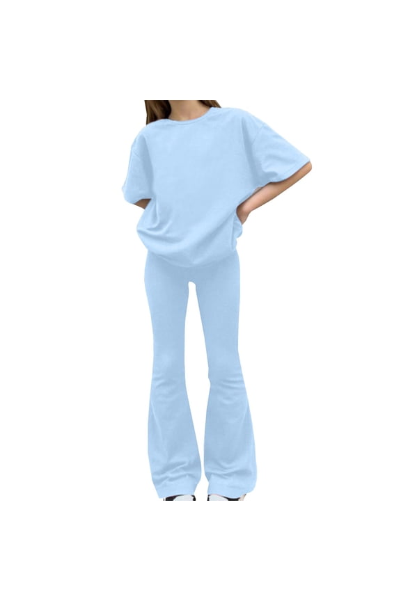 Girls' Clothing Sets Drop Shoulder T-Shirt and Bell Bottom Pants 2 Pieces Cute 2025 Spring Outfits Sweatsuits School ??niform