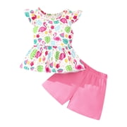 Girls' Clothing Sets Flamingo Outfits 4T Litter Kids Summer Clothes Cute Top and Red Shorts Girl Summer Clothes (869-4)