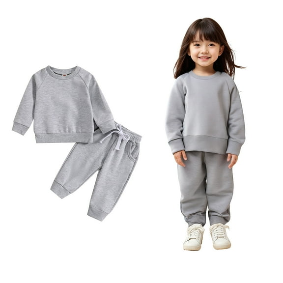 Girls' Clothing Sets Long Sleeve Crewneck Grey Tracksuit Pullover Sweatshirt Sweatpants 2 Pcs Fall Winter Clothes Clothes for Boys 2-3 Years Boys Girls Fashion