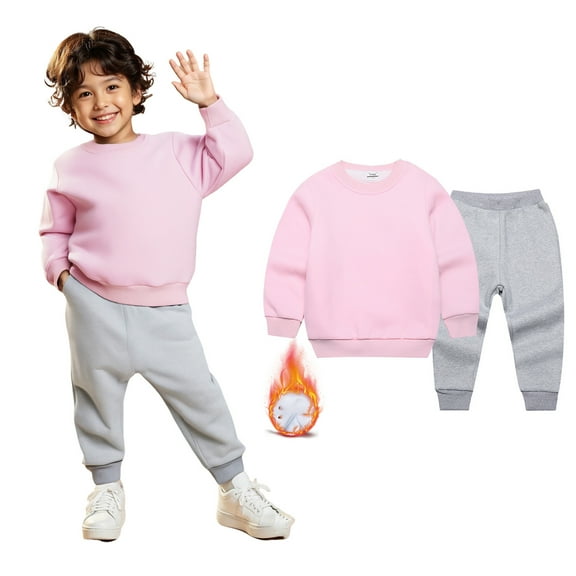 Girls' Clothing Sets Long Sleeve Crewneck Pink Tracksuit Pullover Sweatshirt and Active Jogger Pants 2 Piece Warm Fall Winter Clothes 7-8 Years Boys Clothes Boys Girls Fashion