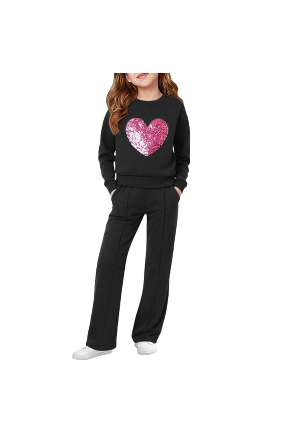 Girls' Clothing Sets Solid Color Crewneck Sweatshirt and Wide Leg Sweatpants Jogging Suits 2 Piece Girls Fall Outfits 7-15 Years