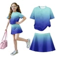 thumbnail image 1 of Girls' Clothing Sets Summer Outfits 10-12 Girls 2 Piece Outfits Cute Preppy Clothing Sets Vacation Short Sleeve T Shirts Top and Skirts Athletic Lounge Set Dark Blue 9-10 Years, 1 of 4