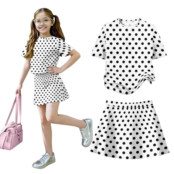 Girls' Clothing Sets Summer Outfits Size 10-12 Girls 2 Piece Outfits Cute Preppy Clothing Sets Vacation Short Sleeve T Shirt and Skirt Set Athletic Tracksuit White 12-13 Years