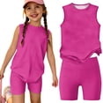 thumbnail image 1 of Girls' Clothing Sets Summer Outfits Size 7 Girls 2 Piece Outfits Cute Preppy Clothing Sets Casual Sleeveless Tee Top and Y2K Shorts Athletic Activewear Hot Pink 2-3 Years, 1 of 7