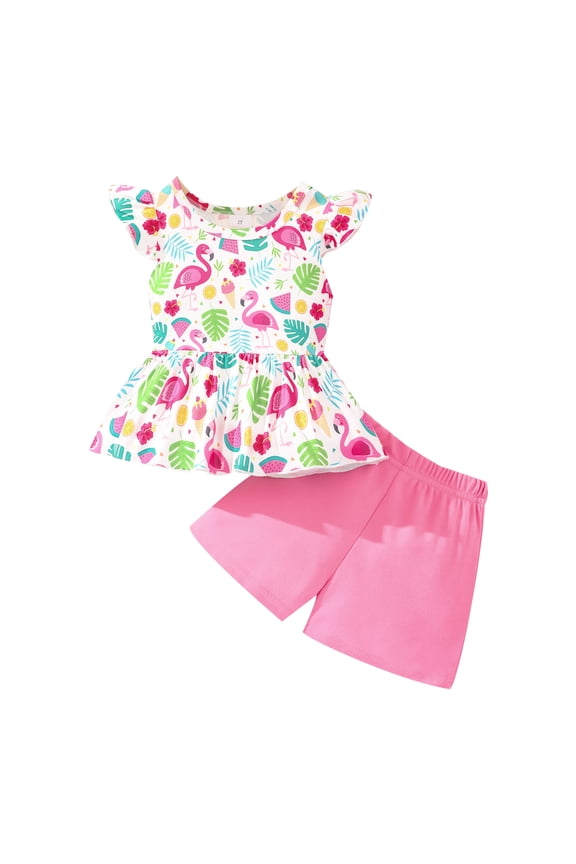 Girls' Clothing Sets Toddler Flamingo Outfits for girl 2T Cute Top and Red Shorts Girl Summer Clothes (869-2)