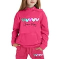 thumbnail image 1 of Girls' Clothing Sets Valentine's Day Heart Printed Long Sleeve Casual Trendy Hoodie Sweatshirts and Long Pants Set Outfit,Hot Pink,3-4 Years, 1 of 6