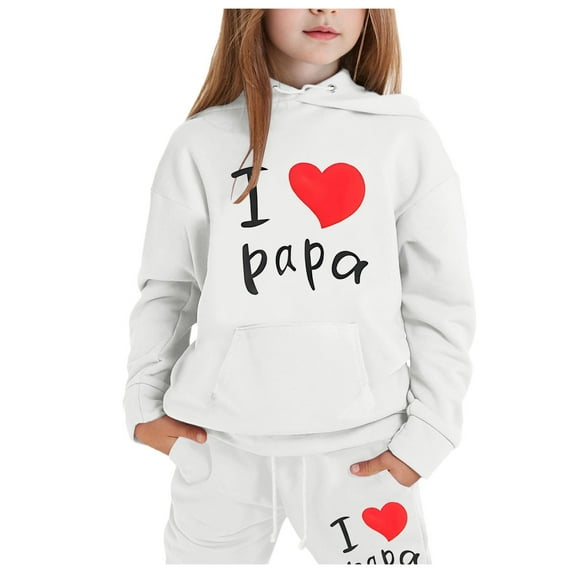 Girls' Clothing Sets Valentine's Day Heart Printed Long Sleeve Casual Trendy Hoodie Sweatshirts and Long Pants Set Outfit,White,12-13 Years