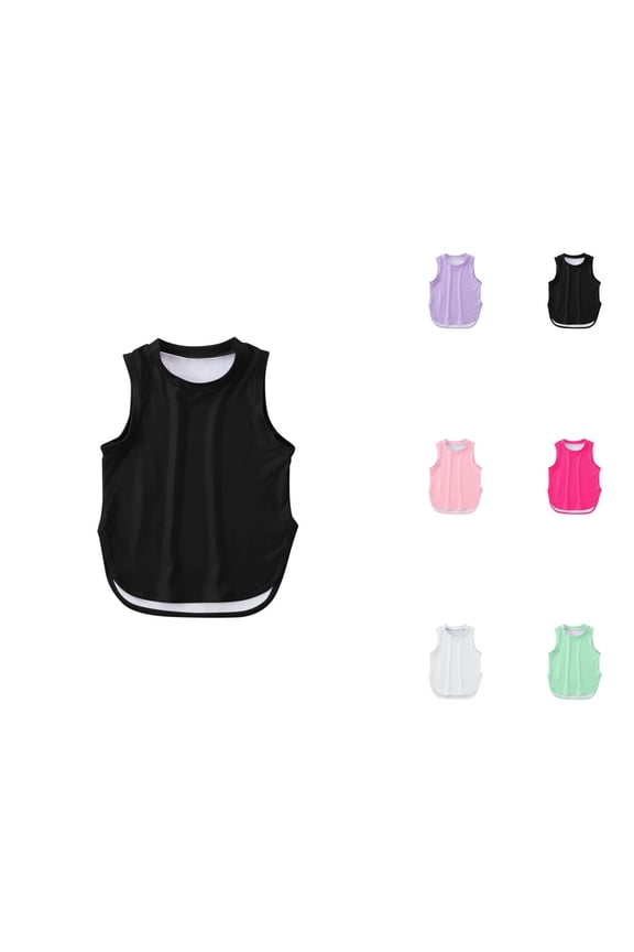 Girls Clothing for Summer Athletic Activities Solid Color Tank Tops Split Curved Hem Sleeveless Shirts Gym Yoga Running Gear for Active Youth
