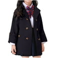 thumbnail image 1 of Girls Coat Double Breasted Notched Collar Long Trench Coat Winter Warm Peacoat Dress Coat with Pockets Navy 1-2Years, 1 of 5