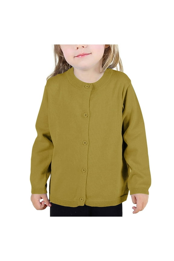 Girls Coat Girls Crewneck Cardigan Solid Long Sleeve Button Sweater Uniform Sweaters for Little Girls New Fall Jackets Winter Outerwear Yellow 4T
