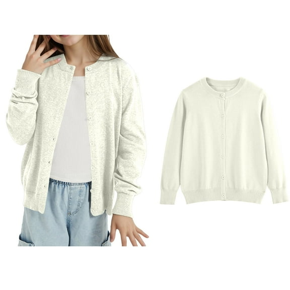 Girls Coat & Jacket Girls Knit Cardigan Sweater Coat Soft Lightweight Outerwear Casual Round Neck Open Front Jacket for Toddler Kids