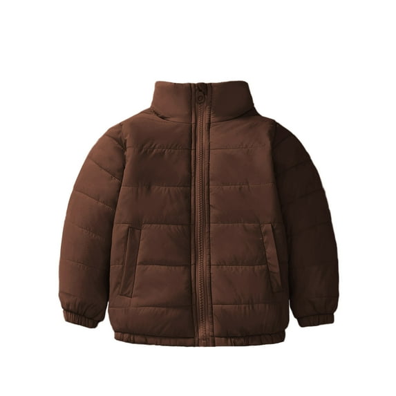 Girls Coat jacket Toddler Boys Girls Winter Coat Hooded Jacket Wear Thicken Windproof Zipper Warm Outwear Coffee 4 Years-5 Years