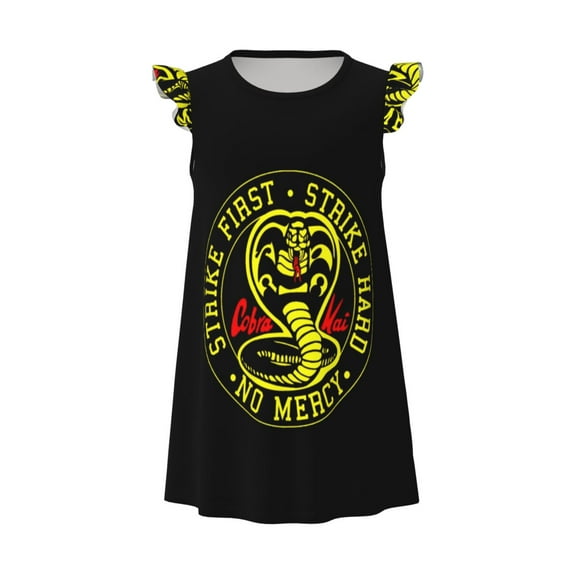 Girls Cobra K-a Graphic Flutter Sleeve Soft Fabric Casual Dress for Home Sleep Dress Party Outdoor