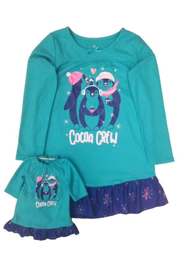 Girls Cocoa Crew Penguins Christmas Holiday Winter Matching Nightgown Set 5/6