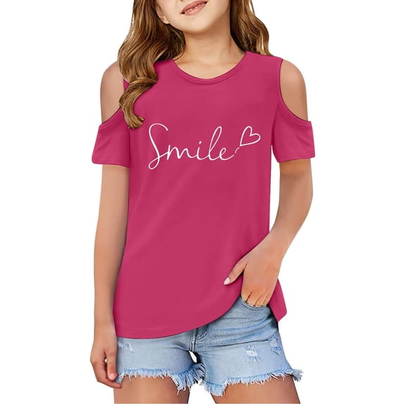 Girls Cold Shoulder Short Sleeve Tee Oversized Casual Crewneck Top for Spring and Summer Tween Kids Summer Soft Comfy Cute Basic Tees