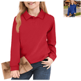 thumbnail image 1 of Girls Collared Polo Shirts Long Sleeve School Uniform Golf Shirts Back To School Soild Color Regular Fit Button Blouse Red 11-12 Years, 1 of 4