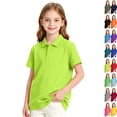 thumbnail image 1 of Girls Collared School Uniform Polo Shirts Kid Short Sleeve Pique Polo Shirt,Fluorescent Green 150, 1 of 8