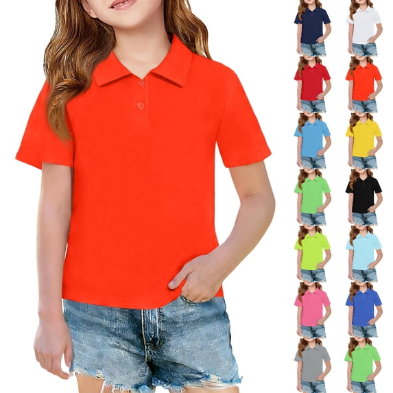 Girls Collared Short Sleeve Polo Shirt, Quick Dry Button Up Girls School Uniform Soft Casual Daily Wear Tops