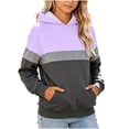 thumbnail image 1 of Girls Color Block Hooded Sweatshirt, Long Sleeve Pullover Hoodie with Front Kangaroo Pocket, Kids Loose Casual Striped Patchwork Tops for Spring Fall Watermelon Red 13-14 Years, 1 of 6