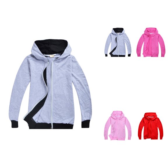 Girls Color Block Hooded Zipper Coat Top, Long Sleeve Casual Outerwear for Autumn Winter, Toddler Size 5/6