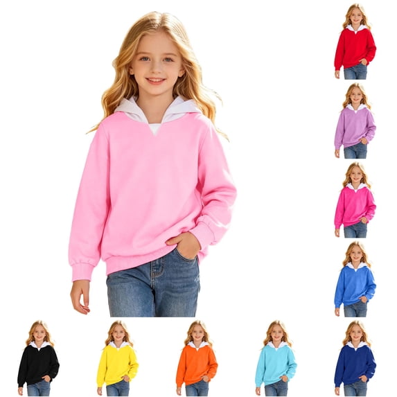 Girls Color Block Hoodie Long Sleeve Casual Pullover Top For Kids