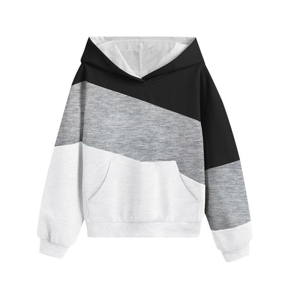 Girls Color Block Hoodies Colorblock Sweatshirt Hooded Spring Fall Pullover Tops for Teen Girls with Pockets