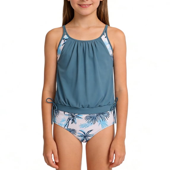 Girls Color Block One Shoulder Swimsuit Mesh Overlay Monokini Bathing Suit Off Shoulder Cutout Design for Teens/Blue/16Y