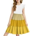 thumbnail image 1 of Girls' Color Block Ruffle Sleeve Dress Summer Casual Tiered Sundress for Kids, Multicolor, Sizes 4-12, 1 of 4