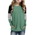 thumbnail image 1 of Girls Colorblock Raglan Long Sleeve Tunic Tops Loose Crewneck Pullover Casual Striped Blouses Shirts for 4-14Y, 1 of 5