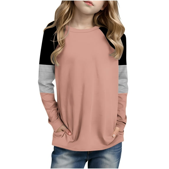 Girls Colorblock Raglan Long Sleeve Tunic Tops Loose Crewneck Pullover Casual Striped Blouses Shirts for 4-14Y