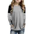 thumbnail image 1 of Girls Colorblock Raglan Long Sleeve Tunic Tops Loose Crewneck Pullover Casual Striped Blouses Shirts for 4-14Y, 1 of 5