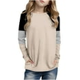 thumbnail image 1 of Girls Colorblock Raglan Long Sleeve Tunic Tops Loose Crewneck Pullover Casual Striped Blouses Shirts for 4-14Y, 1 of 5