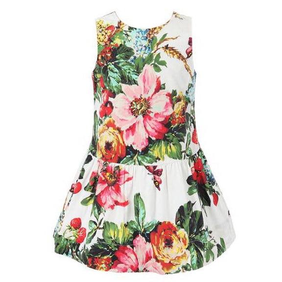 Girls Colorful Bow Headband Floral Printed Sundress 9/10