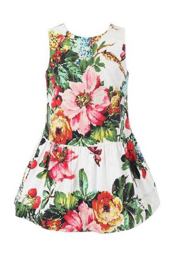 Girls Colorful Bow Headband Floral Printed Sundress 9/10