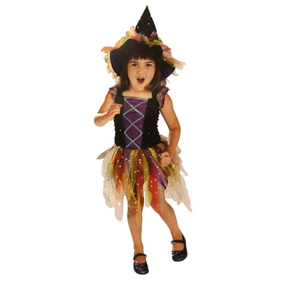 Girls Colorful Glitter Witch Tutu Dress Halloween Costume Small (4-6)