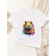 thumbnail image 1 of Girls' Colorful Guinea Pig Print T-Shirt - Casual Crew Neck, Knit Polyester Top with Slight Stretch, Breathable Fabric, Summer Fashion Tee for Daily Wear and Play, 1 of 5