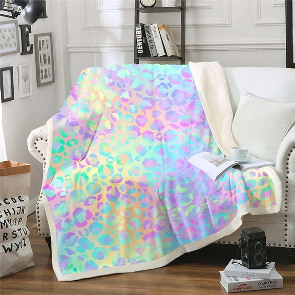 Girls Colorful Leopard Sherpa Blanket Safari Cheetah Print Fleece Throw Blanket Modern Leopard Design Plush Blanket for Boys Girls Kids Room Decor Lightweight for Sofa Bed Couch,Throw 50x60 Inches