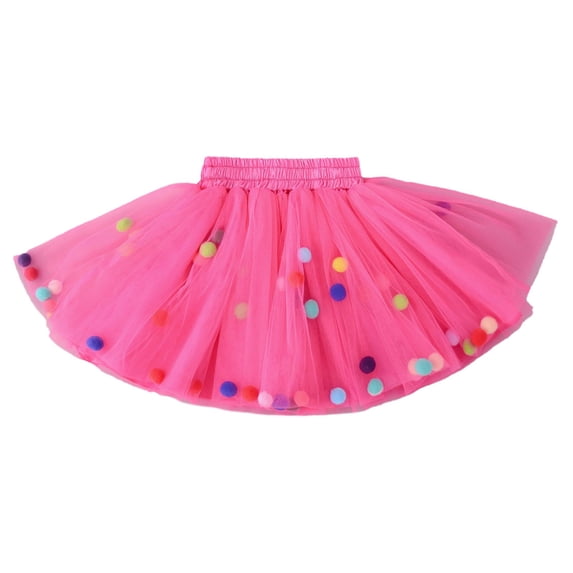 Girls Colorful Pompom Tutu Skirt, Carnival Party Princess Dance Pettiskirt