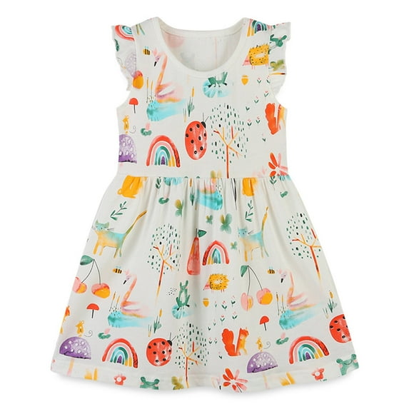 Girls Colorful Rainbow Animals Fruits Sundress Q731-1 Sizes 2-7