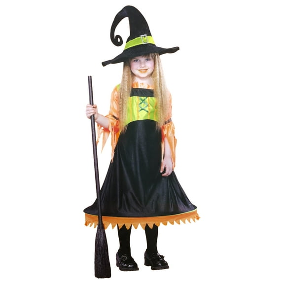 Girls Colorful Twisted Witch Dress & Hat Halloween Costume M (7-8)