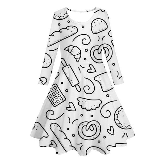 Girls Coloring Dresses Long Sleeve Casual Cute Dress Twirly DIY Hand Printed Dresses, White, 8 Years