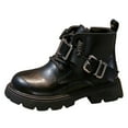 thumbnail image 1 of Girls Combat Boots Ankle Booties Lace-up Side Zipper Lug Sole Leather Short Boots for Little Big Kid), 1 of 6